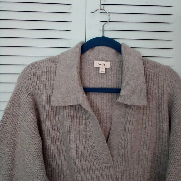 ON 34TH L COTTON BLEND GREY RIBBBED RUGBY STYLE LONG-SLEEVE SWEATER SOFT COZY - Picture 4 of 8